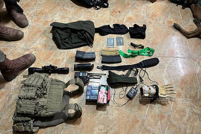 The military equipment confiscated during an IDF raid in the Jenin camp, Nov. 25, 2023. Credit: IDF.