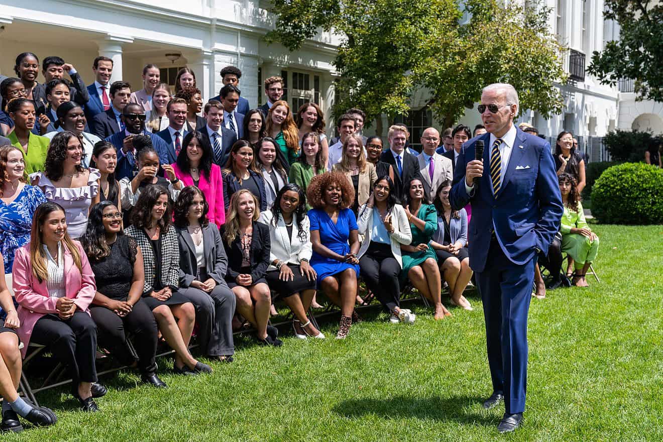 U.S. President Joe Biden addresses the 2022 summer White House internship class on Aug. 10, 2022 in the Rose Garden. Credit: Erin Scott/Official White House Photo.