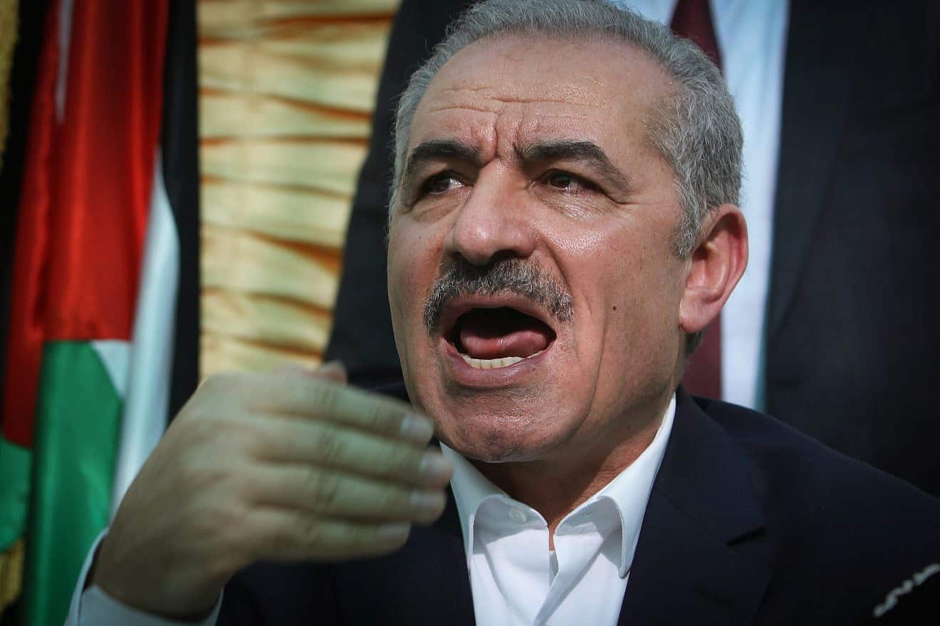 Palestinian Authority Prime Minister Mohammad Shtayyeh speaks during a P.A. leadership meeting, June 24, 2020. Photo by Nasser Ishtayeh/Flash90.