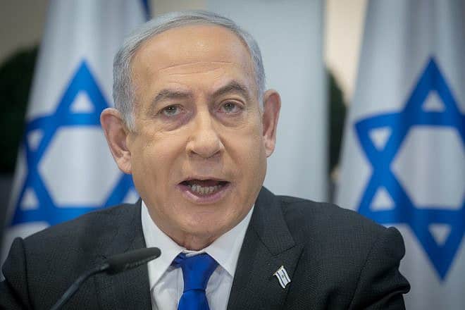 Israeli Prime Minister Benjamin Netanyahu attends a Cabinet meeting at the Kirya military headquarters in Tel Aviv, Dec. 24, 2023. Photo by Miriam Alster/Flash90.