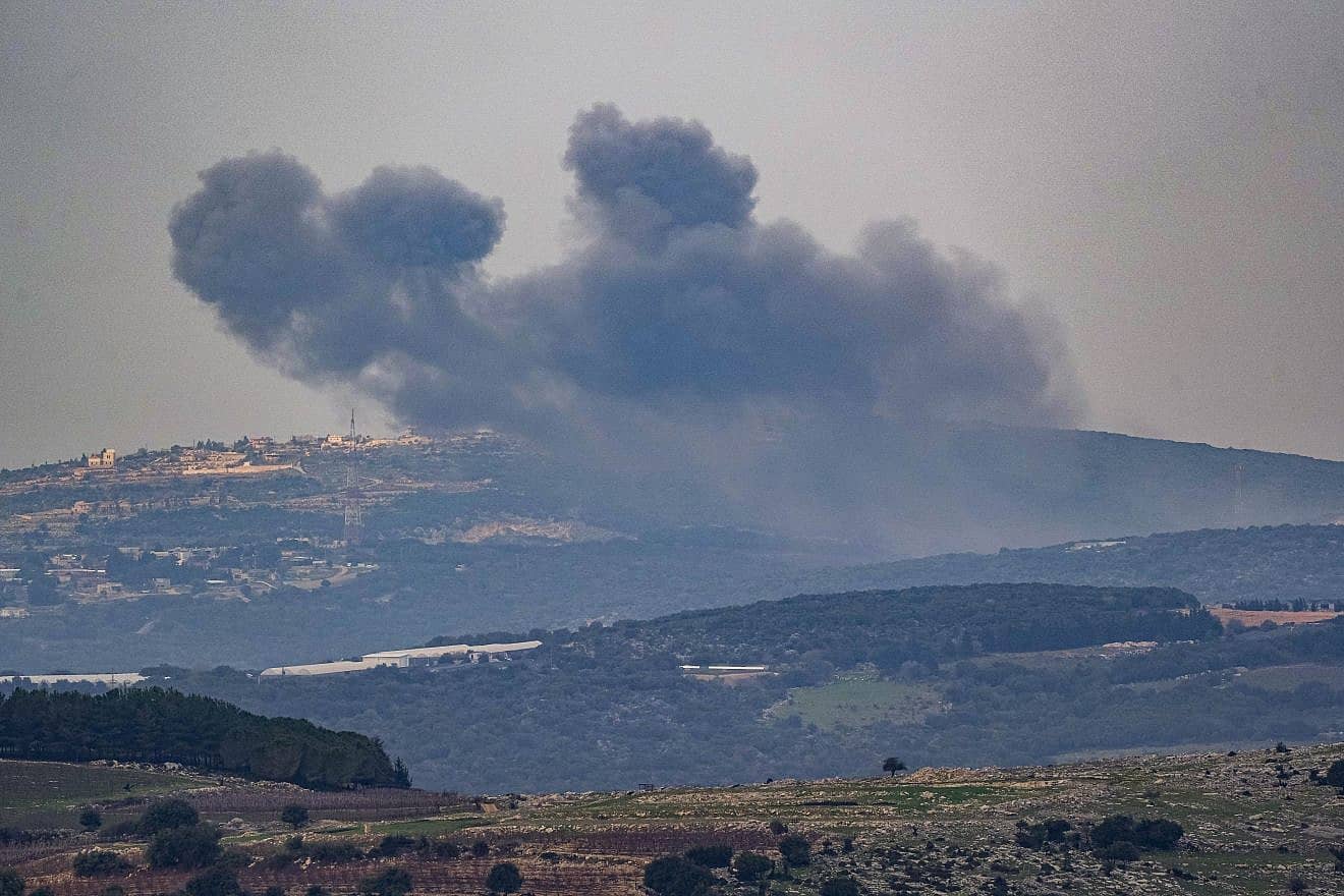 Smoke rises during an exchange of fire between the IDF and Hezbollah on the Lebanese border, Dec. 27, 2023. Photo by Ayal Margolin/Flash90.