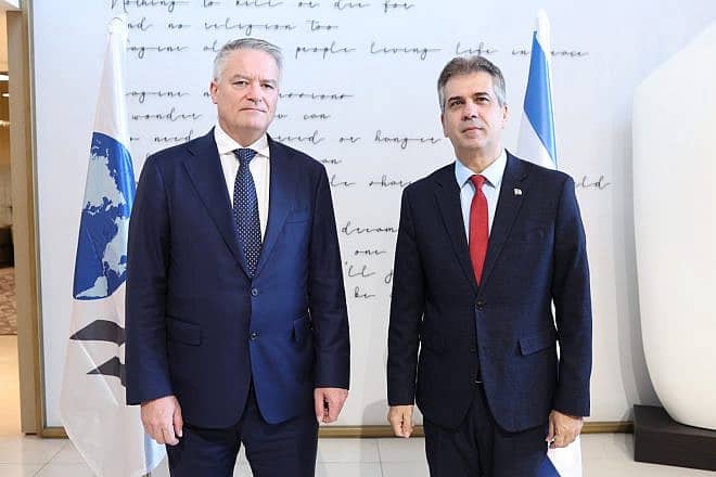 Foreign Minister Eli Cohen (r) with OECD chief Mathias Cormann in Jerusalem, Dec. 4, 2023. Photo by Mishel Amzaleg/FMO.