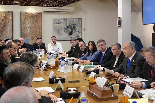 Prime Minister Benjamin Netanyahu at a Cabinet meeting at the Kirya military headquarters in Tel Aviv, Dec. 24, 2023. Photo by Amos Ben-Gershom/GPO.