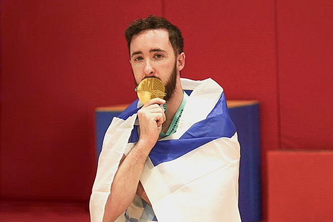 Israeli athlete Artem Dolgopyat in Belgium after winning the the 2023 World Artistic Gymnastics Championships on Oct. 7, 2023. Credit: Guy Bitman.