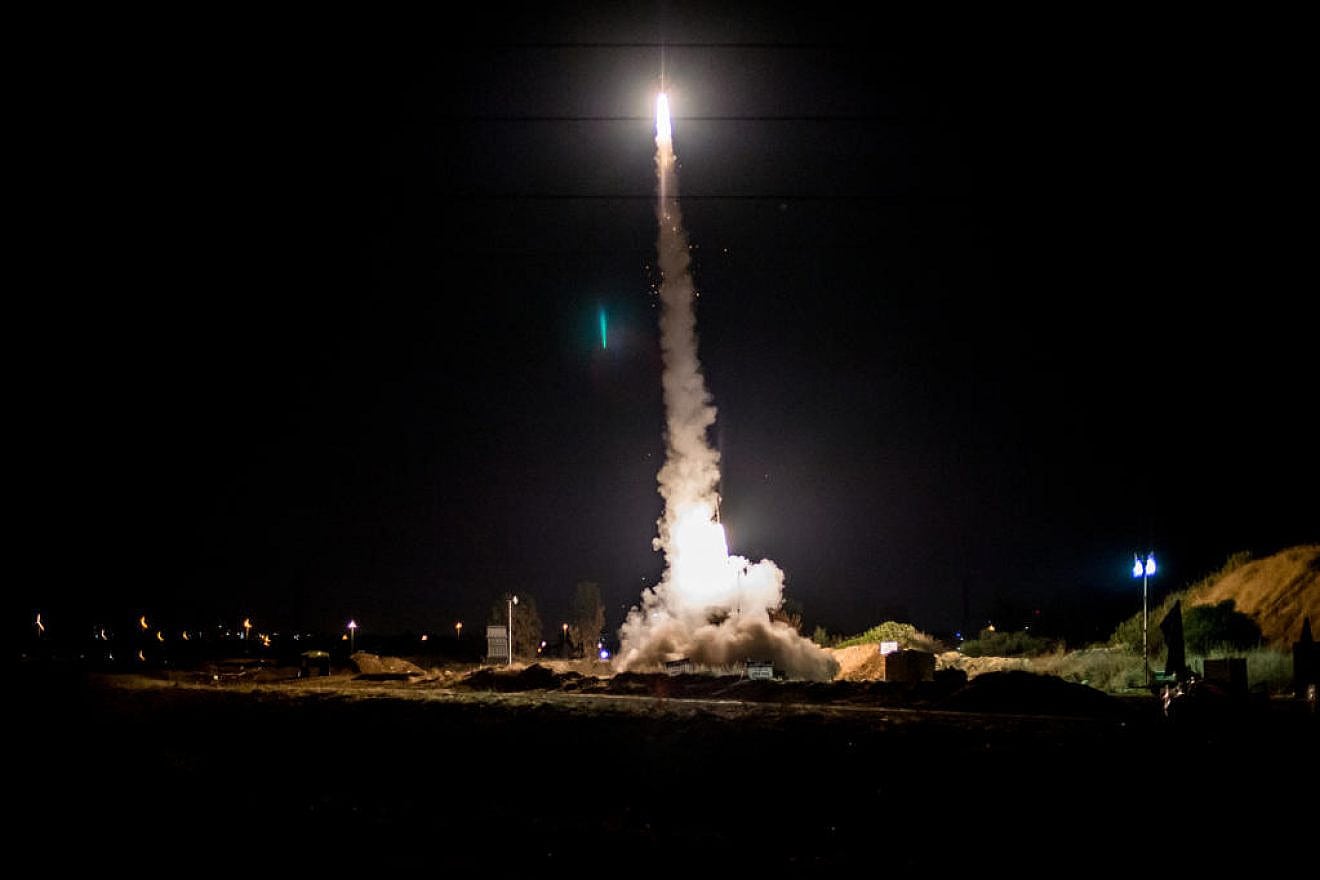 An Iron Dome interceptor missile is launched at a rocket fired from Gaza, July 11, 2014. Photo by Kobi Richter/TPS.
