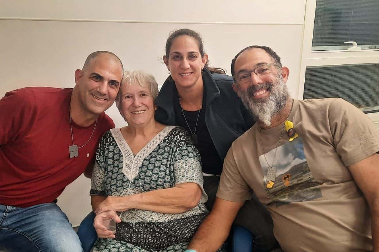 Margalit Moses, 78, reunited with her children upon her release from captivity in Gaza. Courtesy of the Moses family.