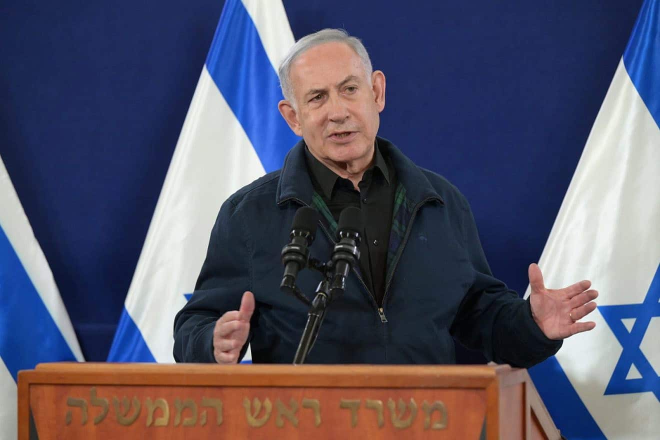 Israeli Prime Minister Benjamin Netanyahu speaks during a televised address, Dec. 2, 2023. Photo by Amos Ben-Gershom/GPO.