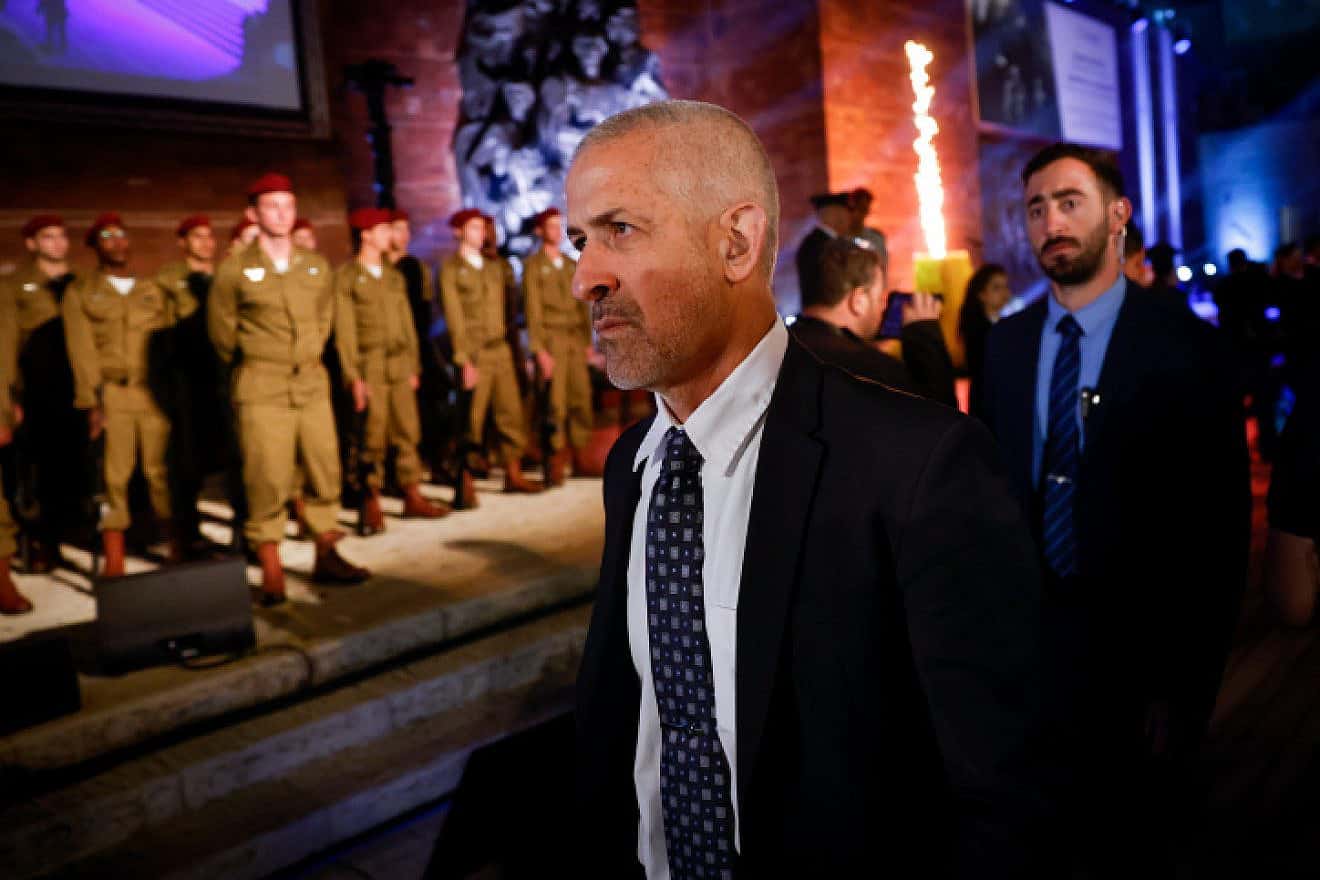 Ronen Bar, head of the Shin Bet security services, during a ceremony held at the Yad Vashem Holocaust Memorial Museum in Jerusalem, April 27, 2022. Photo by Olivier Fitoussi/Flash90.