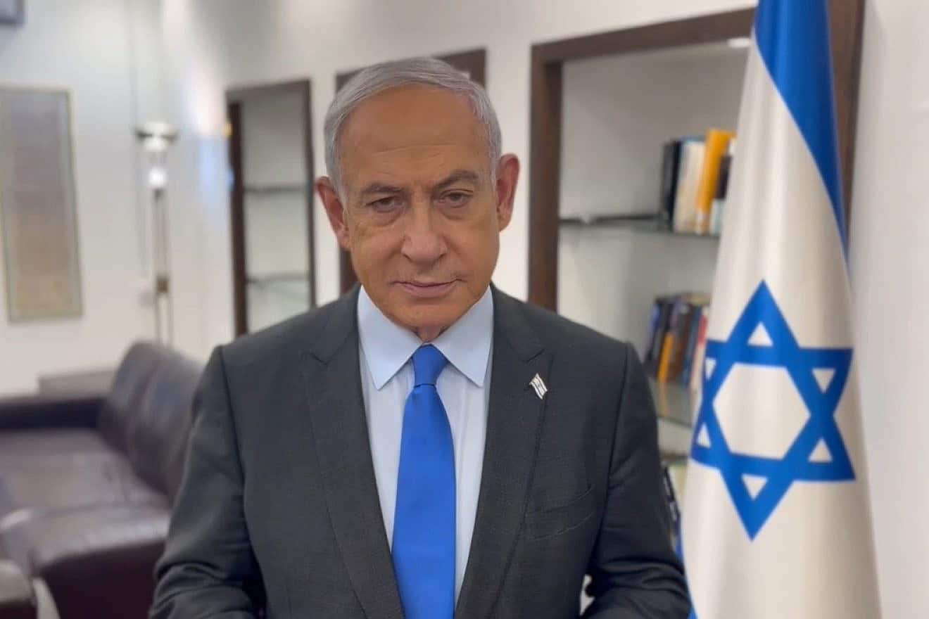 Israeli Prime Minister Benjamin Netanyahu during a video address, Dec. 21, 2023. Source: Screenshot/Prime Minister's Spokesperson.
