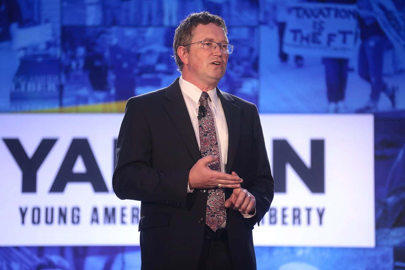 Rep. Thomas Massie (R-Ky.) speaking with attendees at the 2019 Young Americans for Liberty Convention in Philadelphia on April 13, 2019. Credit: Gage Skidmore via Wikimedia Commons.