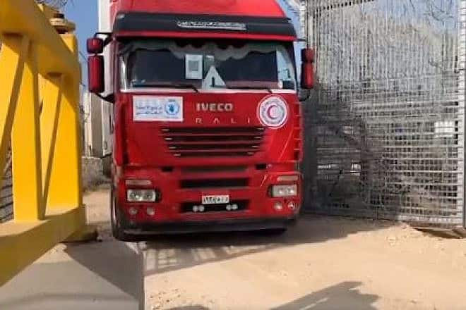 One of 197 humanitarian aid trucks entering the Gaza Strip on Dec. 12, 2023. Source: X