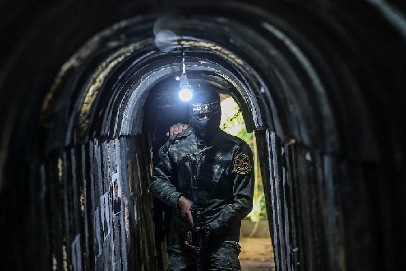 A Palestinian Islamic Jihad terrorist inside a tunnel in Beit Hanun, in the Gaza Strip, May 18, 2022. Photo by Attia Muhammed/Flash90.