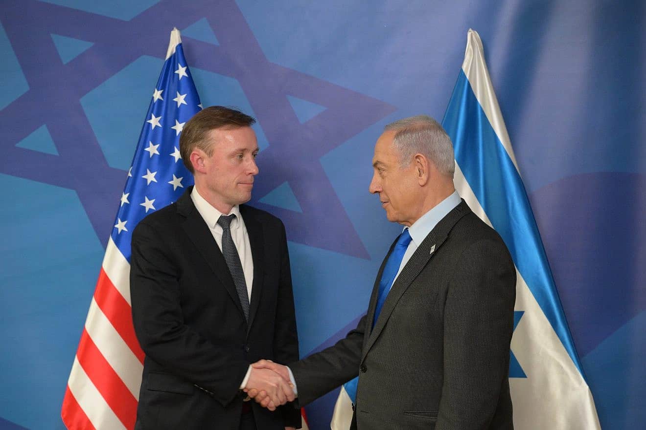 Israeli Prime Minister Benjamin Netanyahu meets with U.S. National Security Advisor Jake Sullivan in Tel Aviv, Dec. 14, 2023. Photo by Amos Ben-Gershom/GPO.
