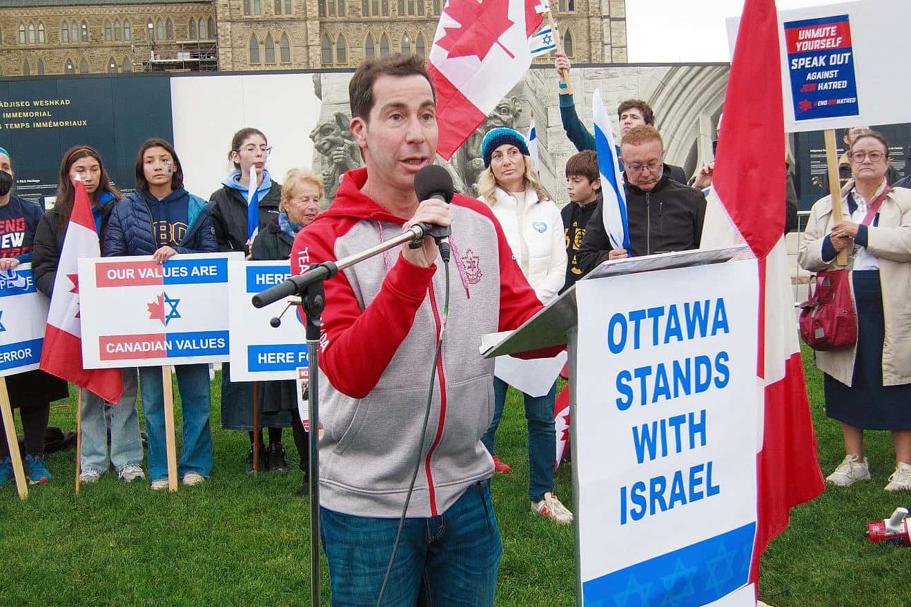 Anthony Housefather, a member of the Canadian Parliament, addresses a rally in support of Israel on parliament hill in Ottawa on Oct. 15, 2023. Credit: Howard Sandler/Shutterstock.