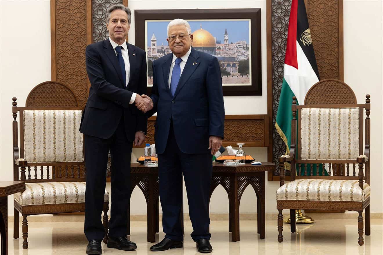 U.S. Secretary of State Antony Blinken meets with Palestinian Authority leader Mahmoud Abbas in Ramallah on Jan. 10, 2024. Credit: Chuck Kennedy/U.S.State Department.