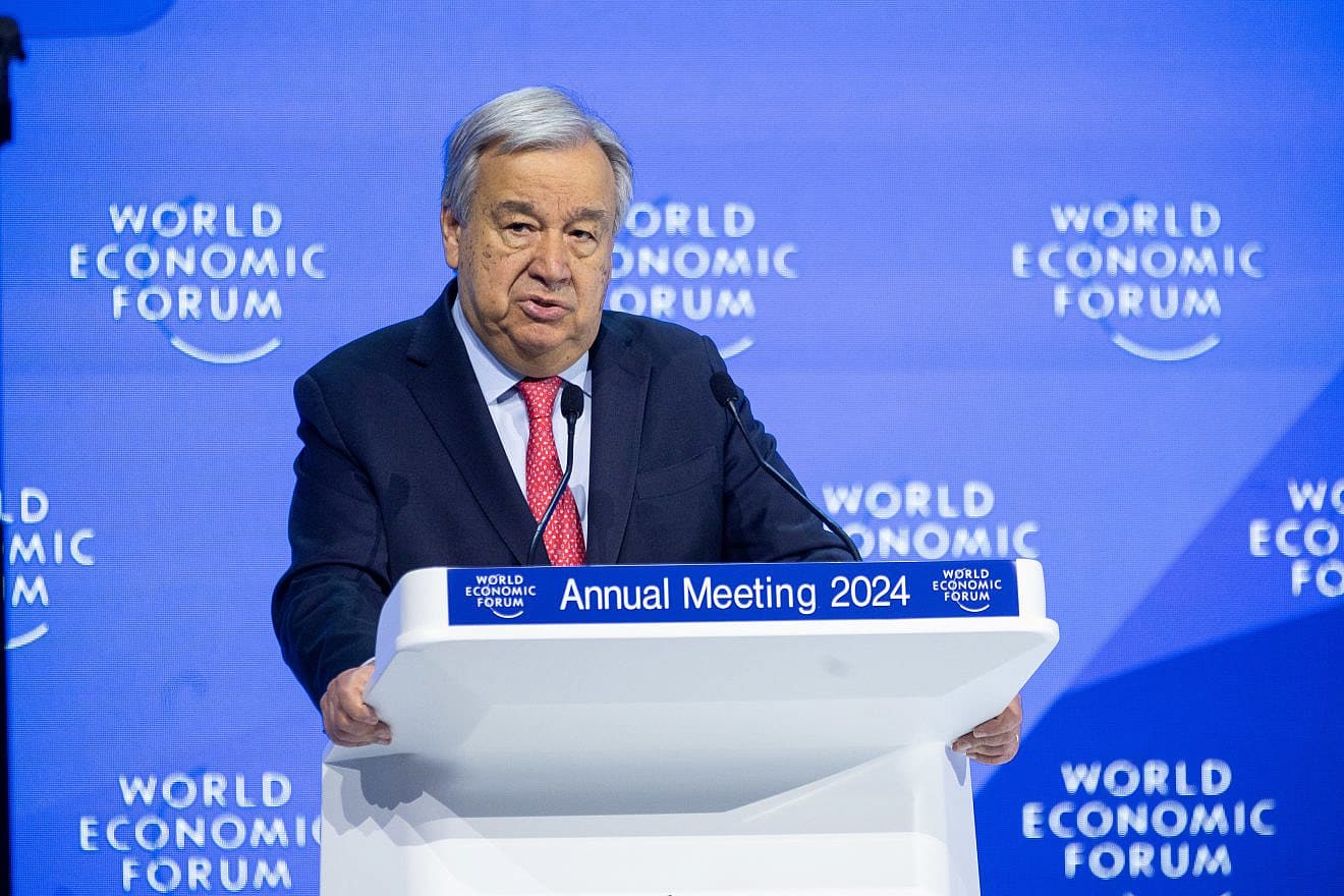 U.N. Secretary-General António Guterres addresses World Economic Forum in Davos, Switzerland, Jan. 17, 2024. Credit: World Economic Forum.