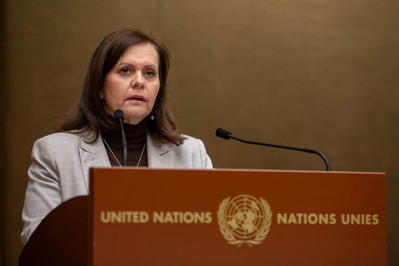 Meirav Eilon Shahar, Israeli permanent representative to the United Nations and international organizations in Geneva, speaks at the International Day of Commemoration in Memory of the Victims of the Holocaust on Jan. 26, 2024. Credit: Elma Okic/United Nations.