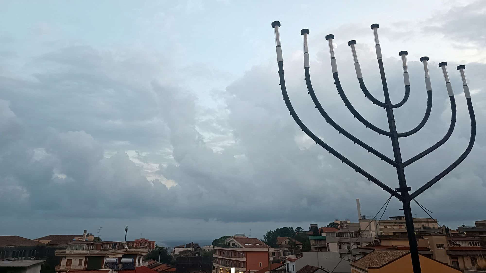A Chanukah menorah overlooks the Sicilian city of Catania, where Jews observed the High Holidays for the first time since the Spanish Inquisition eradicated Hebraic life on the largest island in the Mediterranean more than 500 years ago, Sept. 29, 2023. Photo by Michal Eliasy Marks.