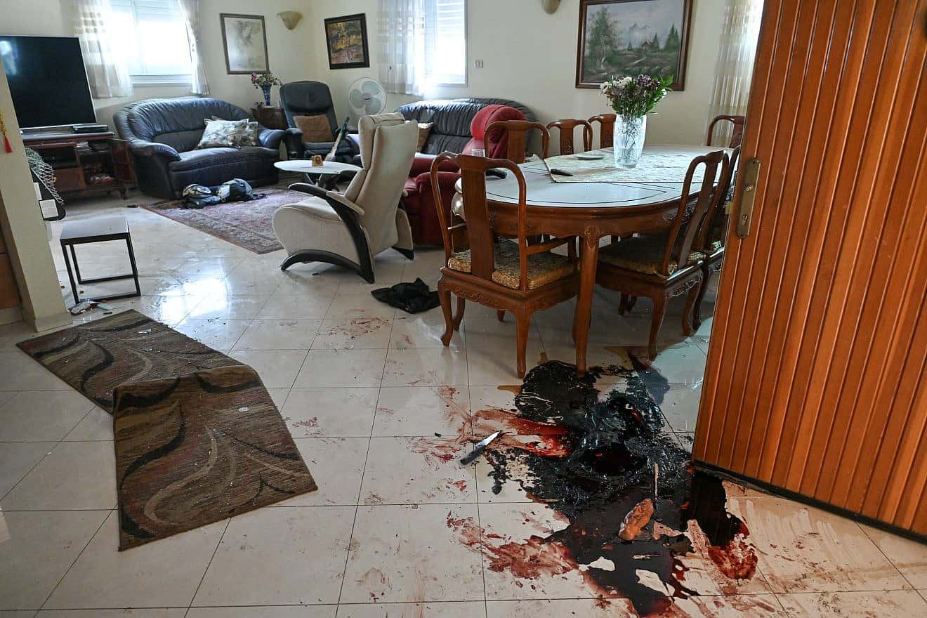 The bloody floor of a home in Kibbutz Be'eri after Hamas terrorists carried out a brutal massacre on Oct. 7. Photo by Kobi Gideon/GPO.