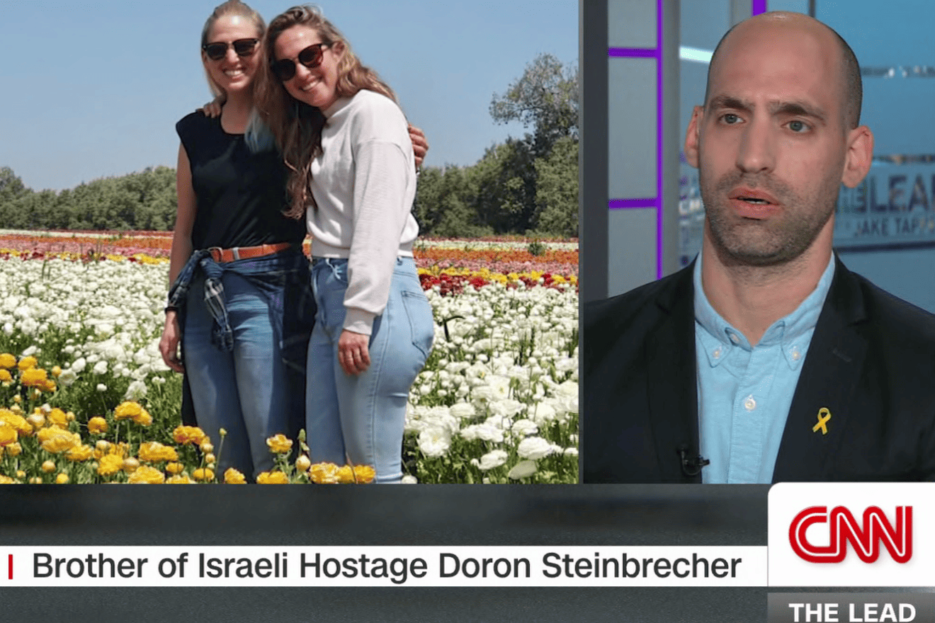 Dor Steinbrecher is interviewed by Jake Tapper on “CNN,” about his sister, 30-year-old Doron Steinbrecher, who is being held captive in the Gaza Strip by Hamas, Source: Screenshot.