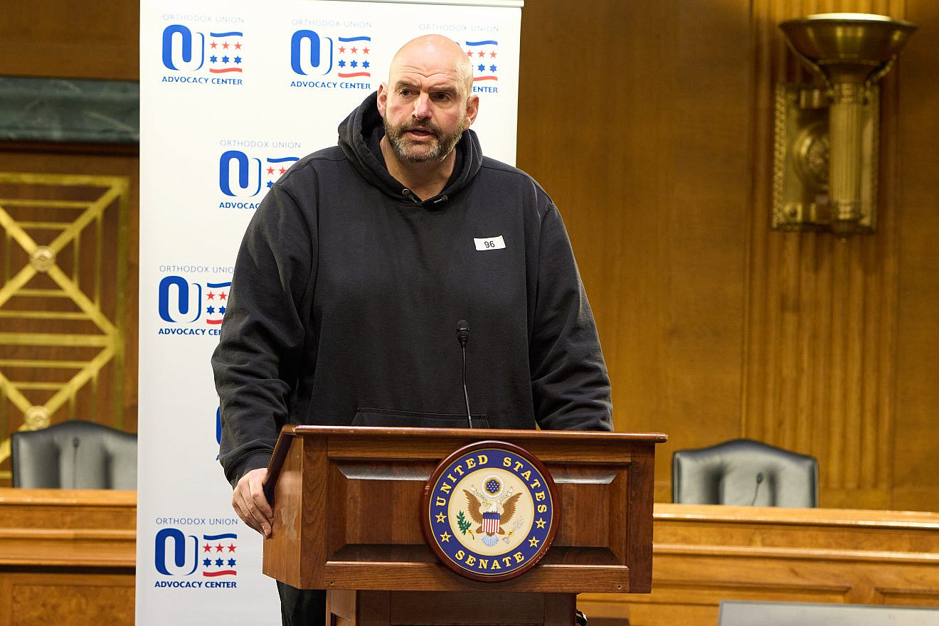 Sen. John Fetterman (D-Pa.) speaks at an Orthodox Union event on Capitol Hill on Jan. 10, 2023. Credit: Courtesy of Orthodox Union Advocacy Center.