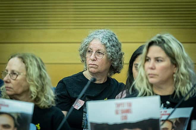 Released Israeli hostage Aviva Siegel testifies in Jerusalem to the Knesset Caucus for the Hostages, Jan. 9, 2024. Photo by Yonatan Sindel/Flash90.