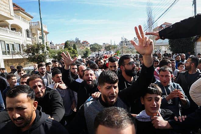 The funeral of Palestinian-American Tawfic Abdel Jabbar, who was killed during a clash in Samaria, in Al-Mazra'a Ash-Sharqiya near Ramallah, Jan. 20, 2024. Credit: Flash90.