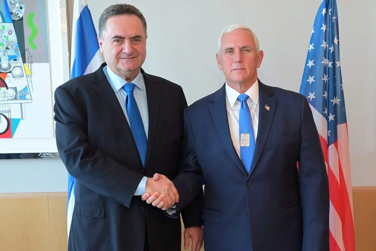 Israeli Foreign Minister Israel Katz meets with former U.S. Vice President Mike Pence, Jan. 7, 2024. Credit: Israeli Foreign Ministry.