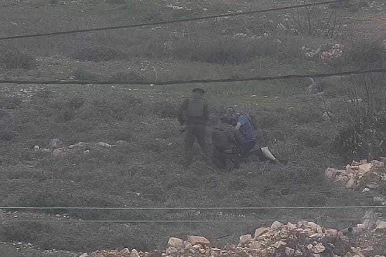 Israeli security personnel thwart a Palestinian terrorist attack outside Psagot in Samaria, Jan. 23, 2024. Credit: TPS.