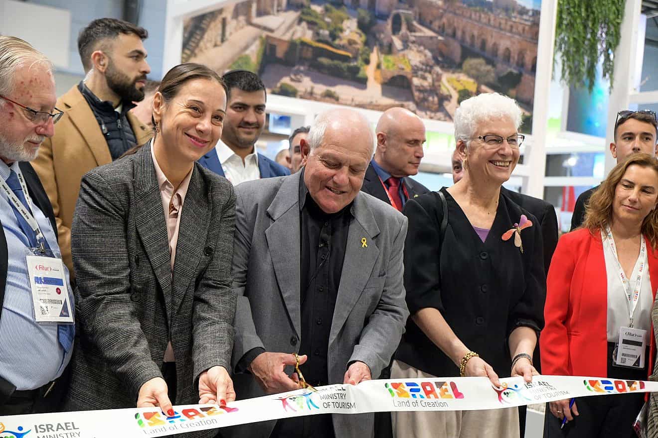 Israeli Minister of Tourism Haim Katz, together with Israel's ambassador to Spain, inaugurates the Israeli pavilion at FITUR in Madrid, Spain, Jan. 24, 2024: Credit: Ministry of Tourism.