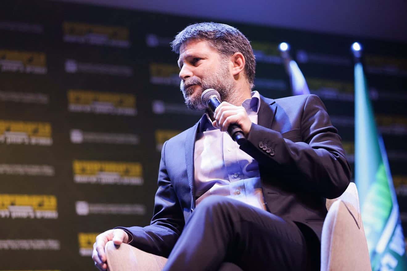Finance Minister Bezalel Smotrich at an Israel Defense and Security Forum conference in Ashkelon, Jan. 25, 2024. Credit: IDSF.