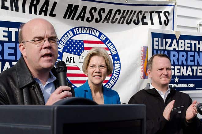Rep. Jim McGovern (D-Mass.), Rep. Elizabeth Warren (D-Mass.) and Massachusetts Lt. Gov. Tim Murray at a Warren campaign rally in Auburn, Mass., on Nov 2, 2012. Credit: Tim Pierce via Wikimedia Commons.