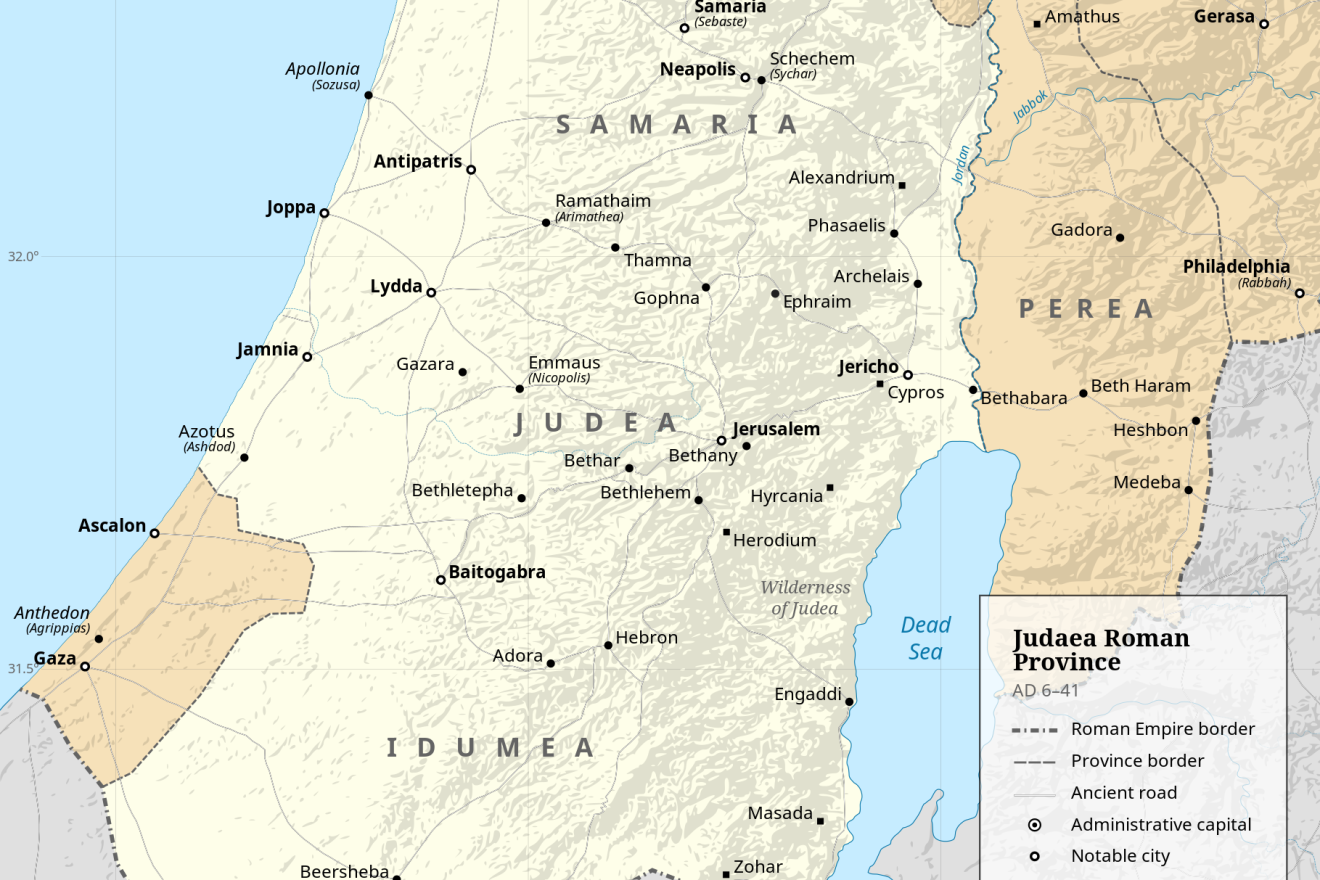 A map of the ancient Roman province of Judaea. Source: DEGA MD/Wikimedia