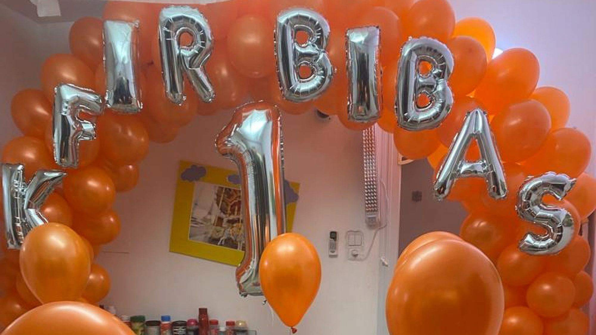 A cake, balloons and sweets at Kfir Bibas's birthday party, in his kindergarten in Nir Oz in southern Israel on Jan. 16, 2024. Photo: Amelie Botbol.