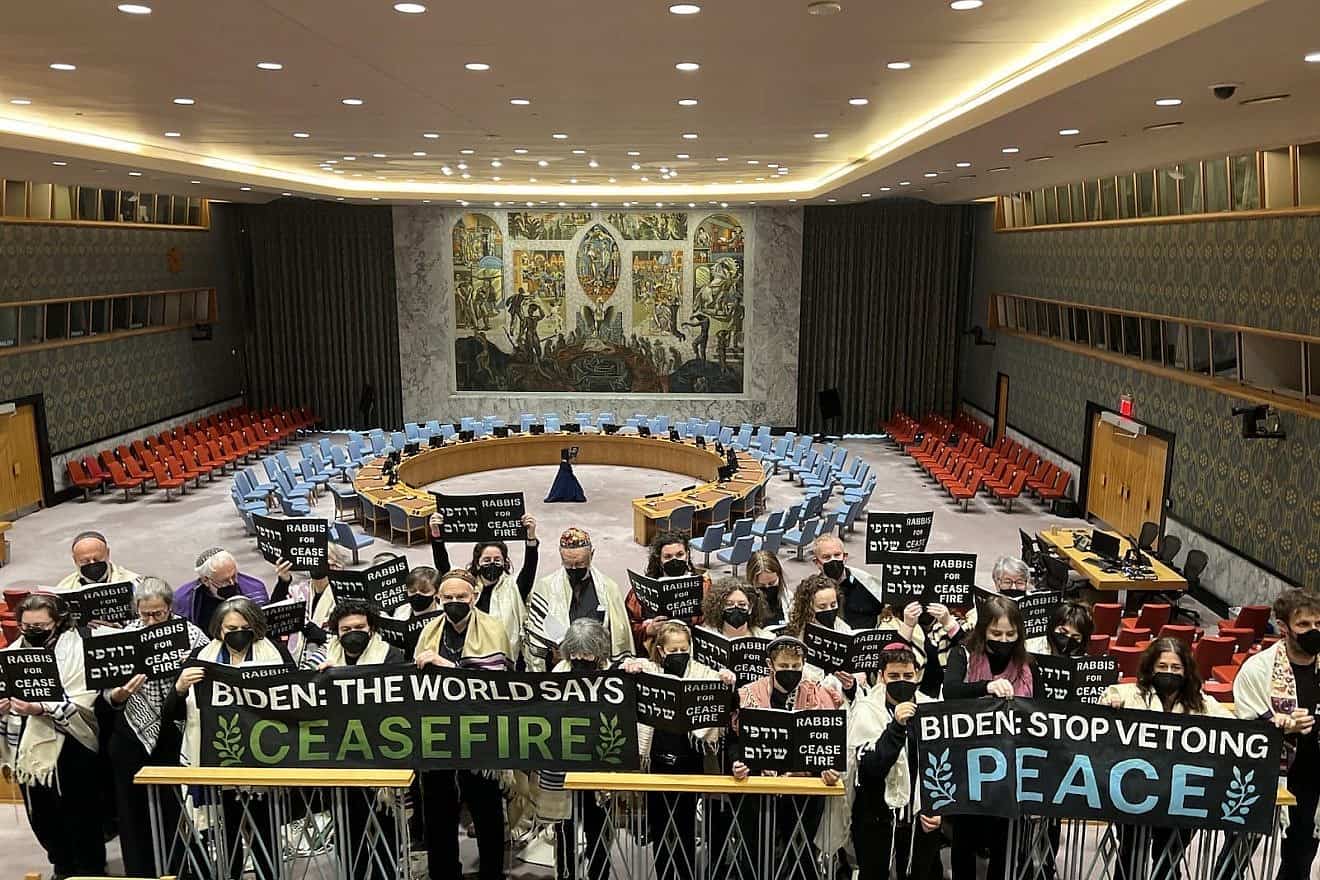 The Rabbis for Ceasefire protest in the U.N. Security Council chamber, Jan. 9, 2024. Source: X.