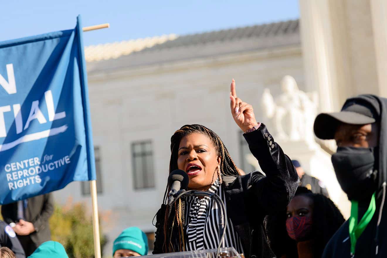 Rep. Cori Bush (D-Mo.) speaking at an abortion rights rally at the U.S. Supreme Court in Washington, D.C., on Dec. 1, 2021. Credit: Shala W. Graham/Shutterstock.