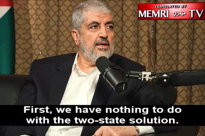 Hamas leader abroad Khaled Mashal during the interview with Kuwaiti podcaster Amar Taki that aired in January 2024. Source: MEMRI screenshot.