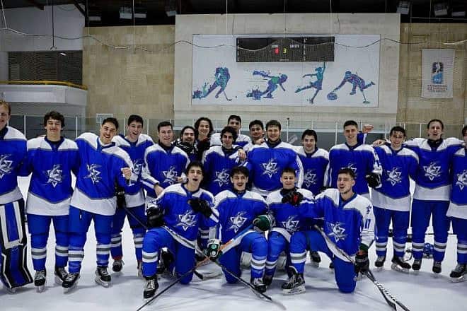 Israel's U20 men's ice-hockey team after winning the gold medal in Sofia, Bulgaria, Jan. 27, 2024. Credit: International Ice Hockey Federation.
