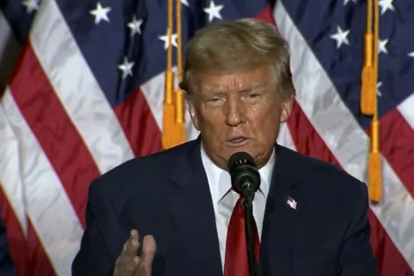 Former President Donald Trump, 2024 Republican frontrunner for the U.S. presidential election in November, speaks after winning the Iowa Caucuses in Des Moines on Jan. 15, 2024. Source: YouTube Screenshot.