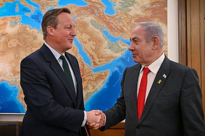 U.K. Foreign Secretary David Cameron meets with Prime Minister Benjamin Netanyahu in Jerusalem, Jan. 24, 2024. Credit: The Prime Minister's Office.