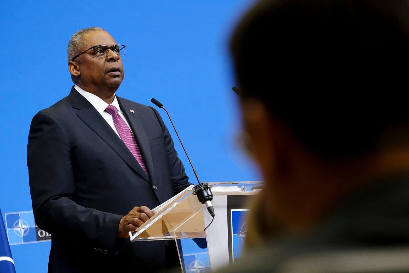 U.S. Defense Secretary Lloyd Austin holds a press conference at the end of a two-day meeting of NATO Defense ministers at the NATO headquarters in Brussels on Feb. 15, 2023. Credit: Alexandros Michailidis/Shutterstock.