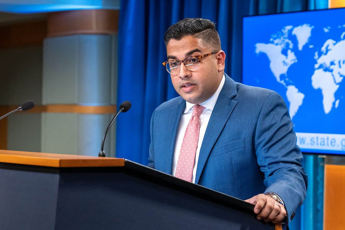 Vedant Patel, principal deputy spokesman at the U.S. State Department, at the department's press briefing on Sept. 6, 2022. Credit: Freddie Everett/U.S. State Department.