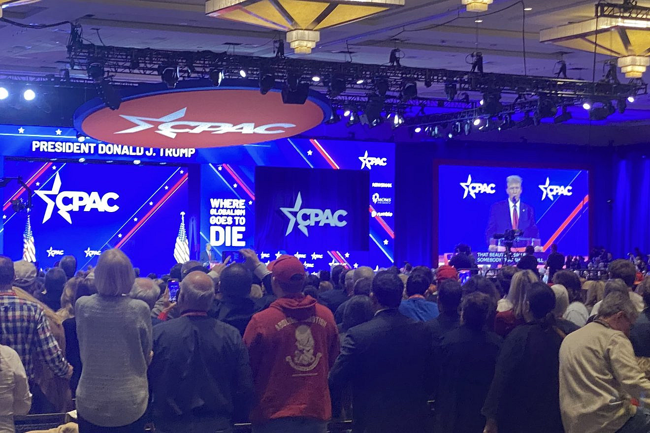 Former President Donald Trump delivers the keynote speech at CPAC in National Harbor, Md., on Feb. 24, 2024. Photo by Andrew Bernard.