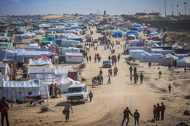 A tent camp in Rafah, in the southern Gaza Strip, set up for Palestinians who evacuated from their homes, Jan. 30, 2024. Photo by Atia Mohammed/Flash90.