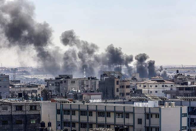 Smoke rises after Israeli airstrikes as it seen from Rafah, in the southern Gaza Strip, Jan. 31, 2024. Photo by Abed Rahim Khatib/Flash90.