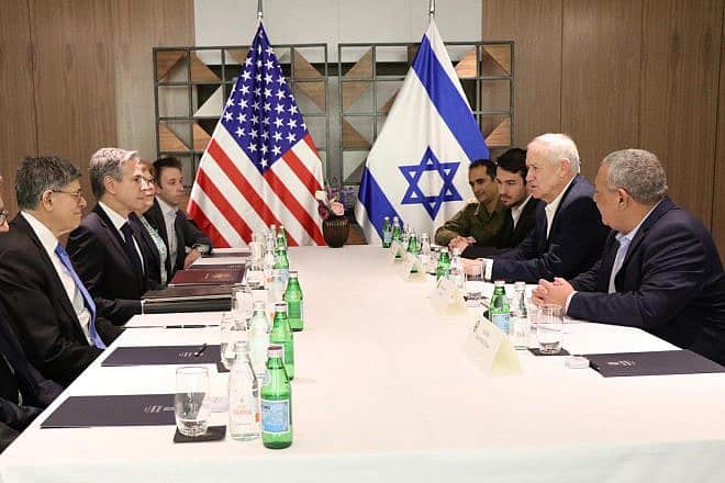 U.S. Secretary of State Antony Blinken meets Israeli Minister-without-Portfolio Benny Gantz at the Kirya military headquarters in Tel Aviv, Feb. 8, 2024. Credit: Courtesy.