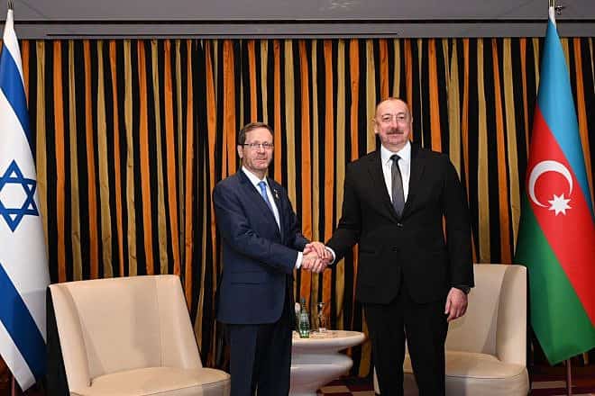 Israeli President Isaac Herzog and his Azerbaijani counterpart Ilham Aliyev meet in Munich, Feb. 17, 2024. Source: Isaac Herzog/X.