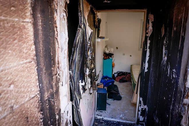 A view of the destruction perpetrated by Hamas terrorists on Oct. 7 in Kibbutz Kfar Aza, near the southern Israeli border with Gaza, Oct. 15, 2023. Photo by Chaim Goldberg/Flash90.