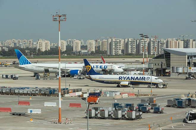A Ryanair plane at Ben-Gurion Airport, March 2, 2021. Photo by Yossi Aloni/Flash90.