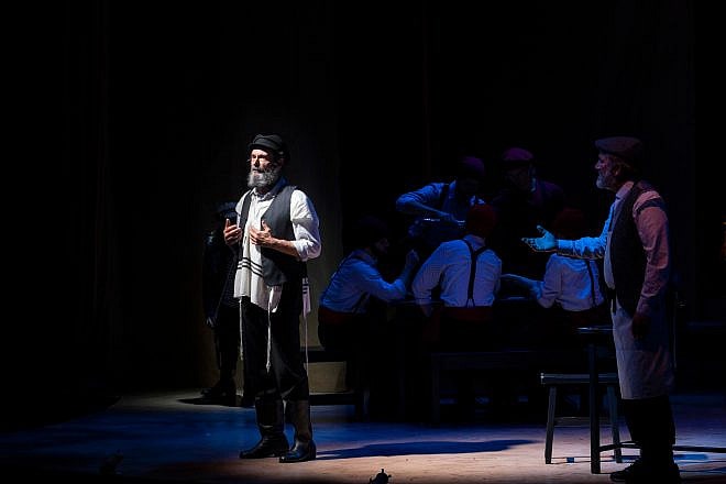 Steven Skybell (Tevye) and Bruce Sabath (Leyzer-Wolf) in the premiere of "Fiddler on the Roof" in Yiddish at the Museum of Jewish Heritage in New York on July 15, 2018. Credit: Lev Radin/Shutterstock.